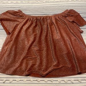 Express off the shoulder glittery deep blush blouse